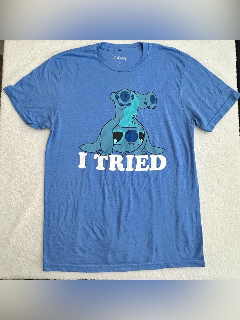 Disney Men's Medium Blue Graphic Print Stitch I Tried T-Shirt